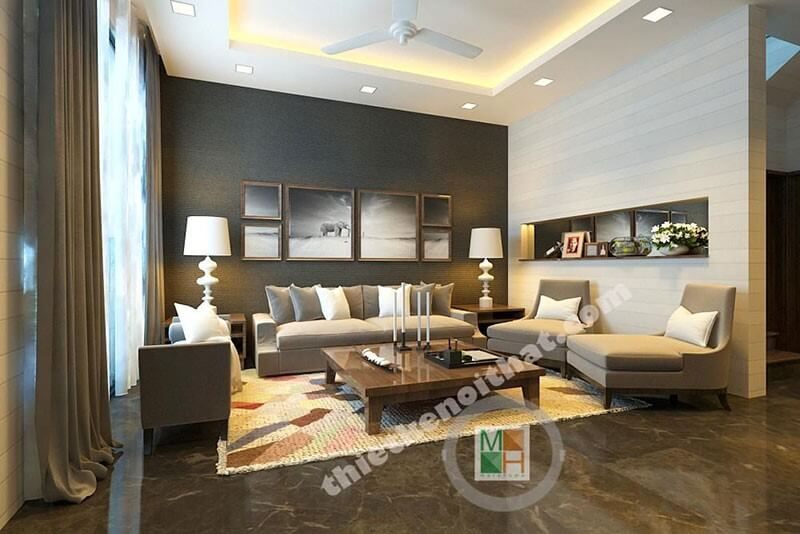 Mẫu sofa gỗ tự nhiên bố trí với vải sang trọng giúp tạo nên một không gian hiện đại trong phòng khách.
